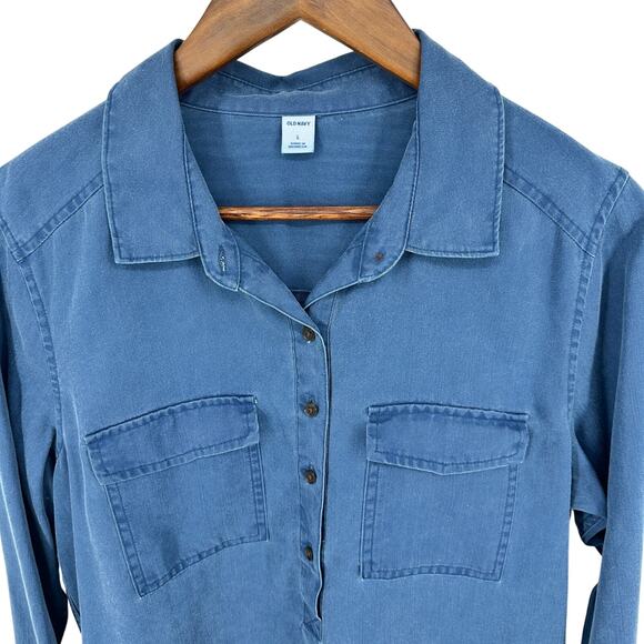 Old Navy Womens Size Large Faded Denim Twill Dress NWT Minimalist Basic EUC - Picture 3 of 9